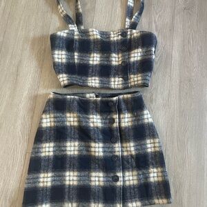 Plaid Button-Down Skirt Set
